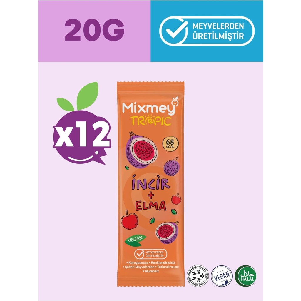 Mixmey İncir Meyve Bar 12 Adet | Doğal Ve Glutensiz Sağlıklı Atıştırmalık - 20gr X 12 Adet - 20 gr Çikolata ve Gofret Fiyatı