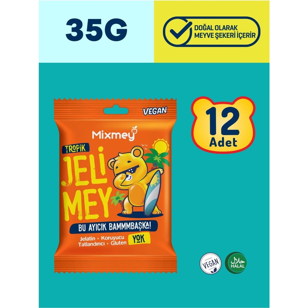 Mixmey Jelimey Tropik 12 Adet X 35 gr | Jelatinsiz Doğal Tropik Lezzet Gummy Bear | Ayıcık Diğer Fiyatı