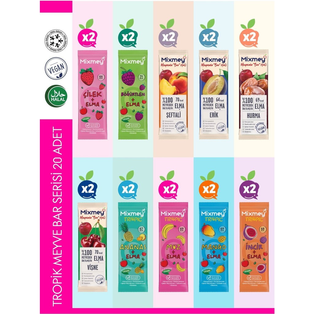 Mixmey Tropik Meyve Bar Serisi 20 Adet | Sağlıklı Atıştırmalıklar – Vegan, Glutensiz (20GR X 20 ADET) Diğer Fiyatı