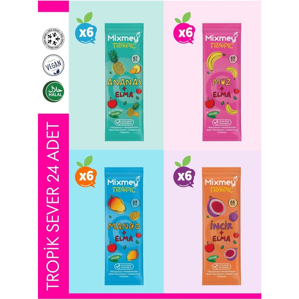 Mixmey Tropik Sever Meyve Barı 24 Adet | Sağlıklı Atıştırmalıklar – Vegan, Glutensiz (20GR X 24 ADET) Diğer Fiyatı