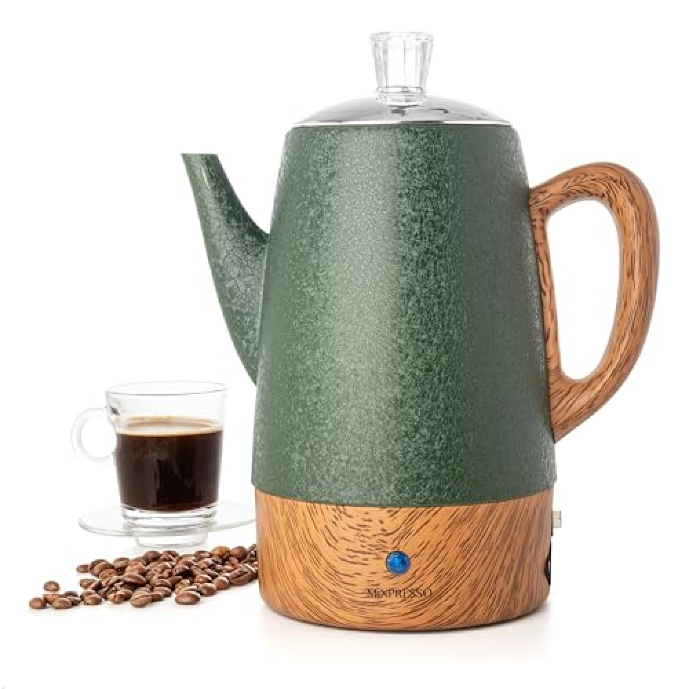 Mixpresso Percolator Coffee Pot Electric 10 Cup, Green Coffee Maker, Coffee Percolator Electric With Keep Warm Function, 10 Cups Stainless Steel Perculator With Basket (Shiny Green)