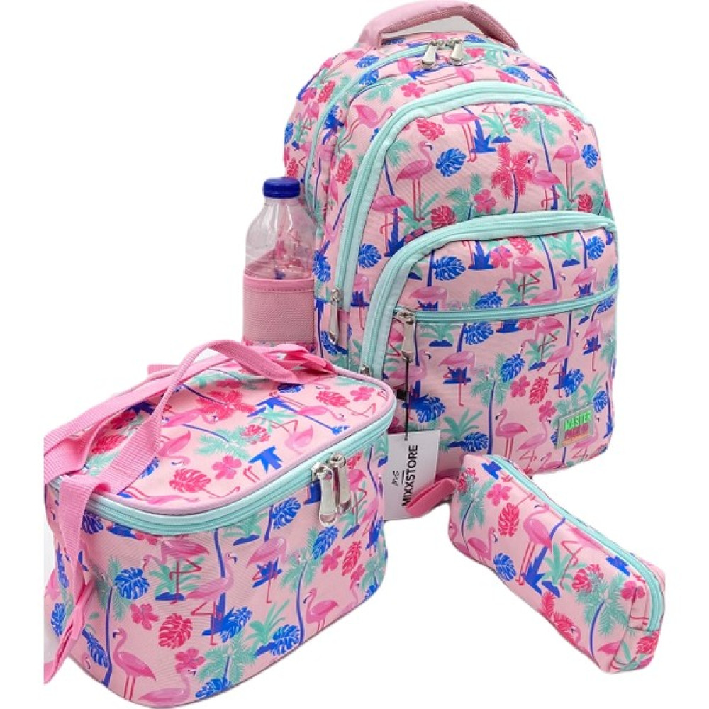Mixx Store Flamingo Desenli Pembe Renk Master Pack Beslenmelik ve Kalemlikli Kız Çocuk Sırt İlkokul Çantası Seti Okul Çantası Fiyatı
