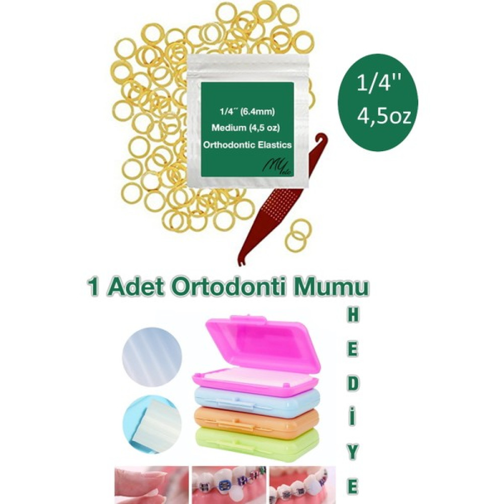 Miya-etic Diş Teli Lastiği 1/4 4,5 Oz 6.4mm Medium (Takma Aparatı ve Ortodonti Mumu Hediyeli) 100 Adet Diş İpleri Fiyatı