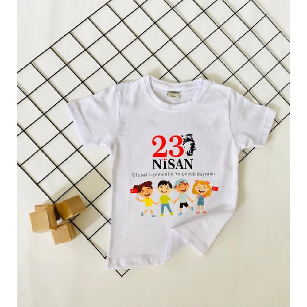 Miyakidsworld 23 Nisan Bayram Baskılı Çocuk Tshirt 5-9 Yaş 23 Nisan Beyaz Tişört Özelbaskı Erkek Çocuk T-shirt Fiyatı