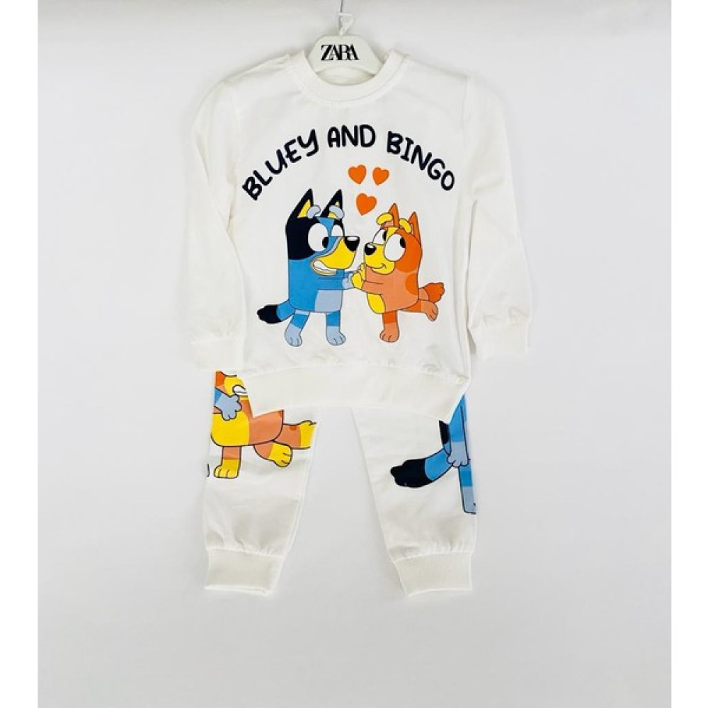 Miyakidsworld Bluey ve Bingo Baskılı Sweatshirt Alt Üst Takım Trend Pamuklu Eşofman Takım Bebek Zıbın Seti Fiyatı