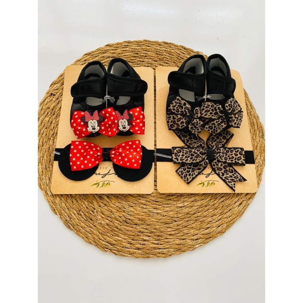 Miyakidsworld Kız Bebek Leopar ve Mınnıe Figür Patik ve Bandana Takım Party Doğum Günü Kombini 2 Li Set Bebek Ayakkabısı Fiyatı
