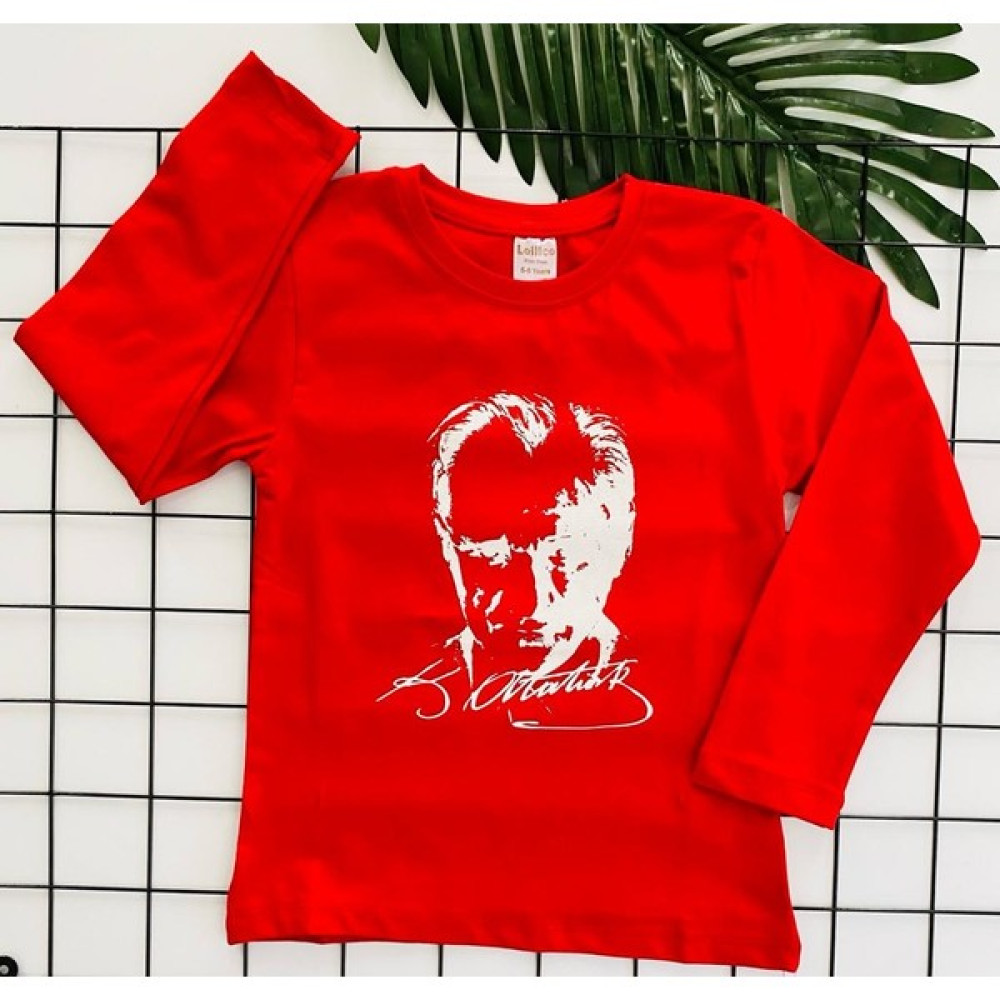 Miyakidsworld Uzun Kol Atatürk Baskılı Kırmızı T-Shırt 29 Ekim 23 Nisan Kostüm Kıyafet 100.YIL Erkek Çocuk T-shirt Fiyatı