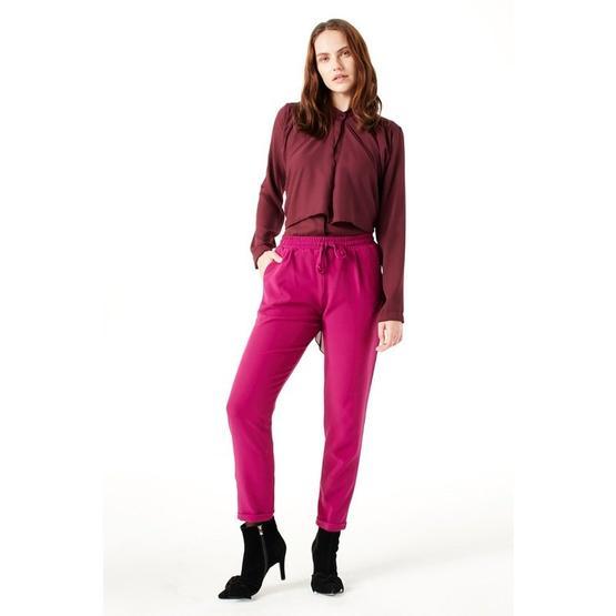 Mizalle 18KGMZL2011025 Fuşya Beli Lastikli Duble Paça Kadın Pantolon