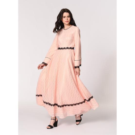 Mizalle 19YGMZL1010042 Pembe Dantel Şerit Detaylı Abiye Kadın Elbise