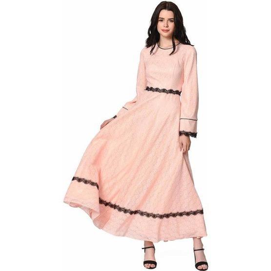 Mizalle 19YGMZL1010042 Pembe Dantel Şerit Detaylı Abiye Kadın Elbise