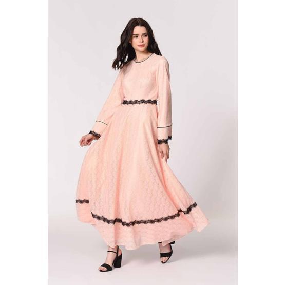 Mizalle 19YGMZL1010042 Pembe Dantel Şerit Detaylı Abiye Kadın Elbise