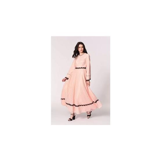 Mizalle 19YGMZL1010042 Pembe Dantel Şerit Detaylı Abiye Kadın Elbise