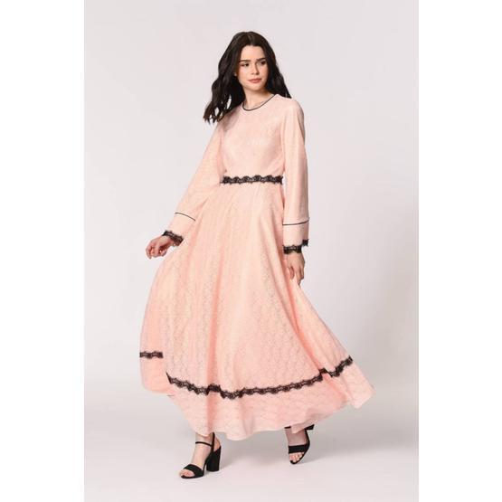 Mizalle 19YGMZL1010042 Pembe Dantel Şerit Detaylı Abiye Kadın Elbise