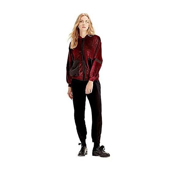 Mizalle Bordo Organze Detaylı Kadife Bomber