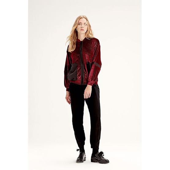Mizalle Bordo Organze Detaylı Kadife Bomber