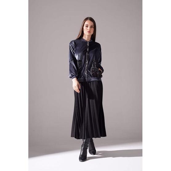Mizalle Gri Organze Detaylı Kadife Bomber