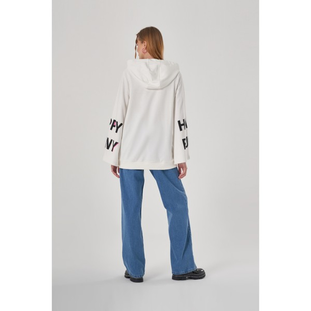 Mizalle Kolları Baskılı Ekru Sweatshirt Bayan Sweatshirt Fiyatı