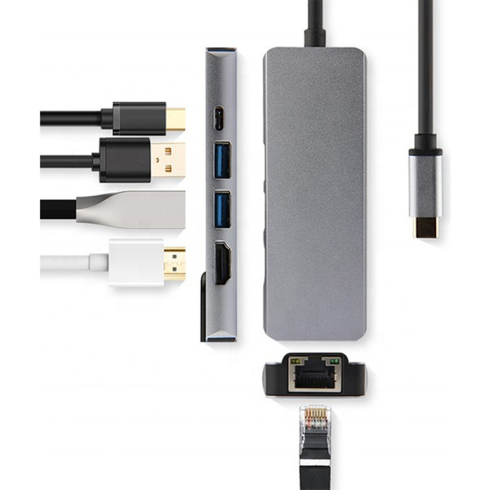 Mj Tech 5 In 1 USB Hub Sd USB Type-C Hub Ethernet HDMI Girişli - Gri Bilgisayar Çevirici ve Adaptörü Fiyatı