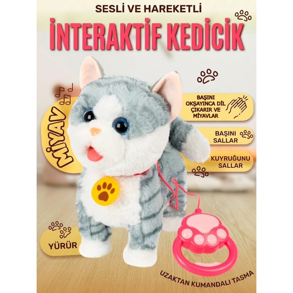Mj Toys Müzikli Yürüyen Miyavlayan Yalayan Kuyruk Başını Sallayan Ses Kaydı Tekrarlayan Oyuncak Peluş Kedi Hareketli Oyuncak Sevimli Kedi - Gri Evcil Hayvan Ürünleri Fiyatı