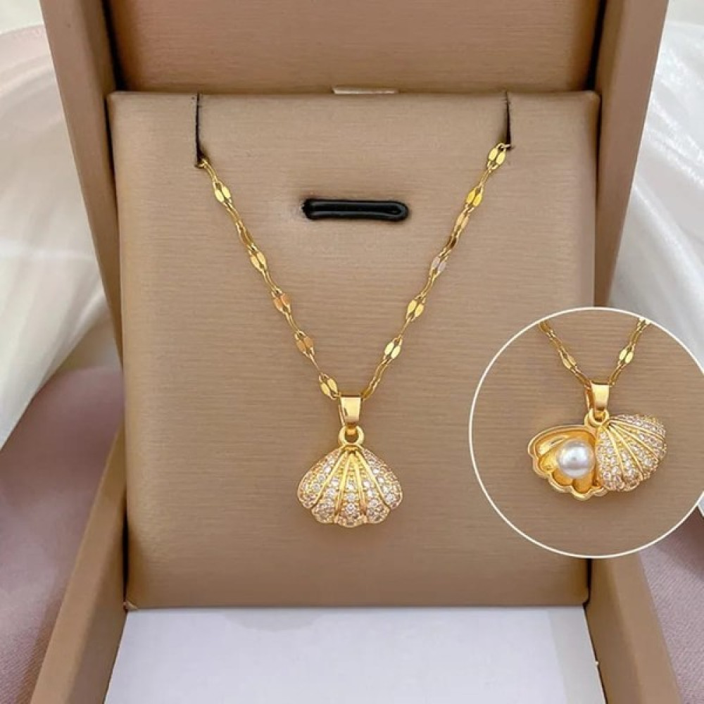 Mjey Accessories 316 L Çelik Istiridye Desenli Incili Kolye İnci Kolye Fiyatı