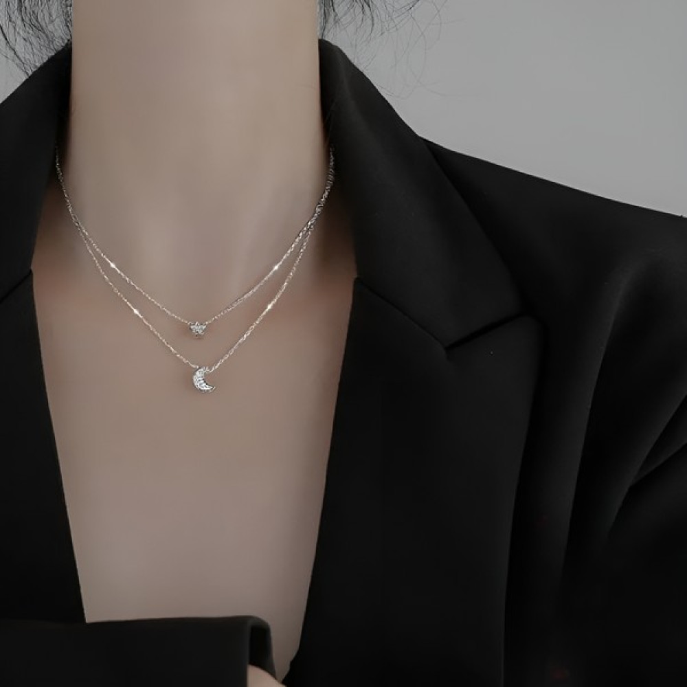 Mjey Accessories 925 Ayar Gümüş Ikili Yıldızlı Kolye - Silver - Gümüş Gümüş Kolye Fiyatı