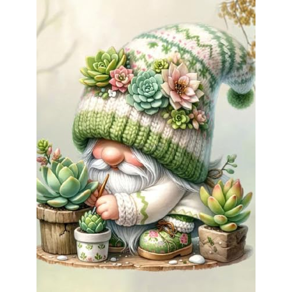 MjhRcll Diamond Painting Kits for Adults,Gnome Succulents 5D Diamond Art Kits for Beginner,DIY Full Drill Diamond Dots Crystal Crafts for Home Wall Decor 12X16 Inch
