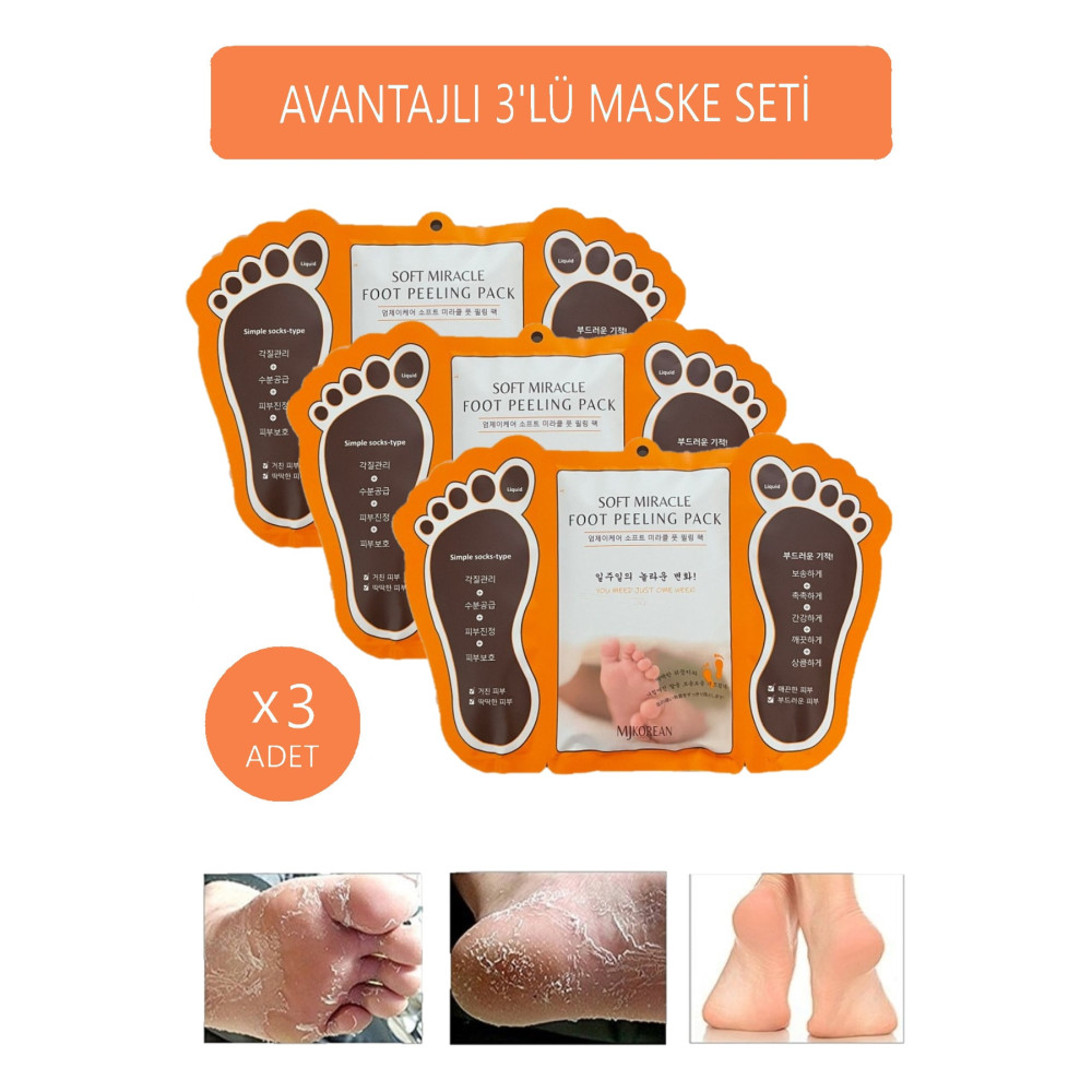 MJKOREAN 3 Adet Ayak Soyucu Çorap Ölü Derileri Soyan Ayak Çorabı Peeling Maskesi Ayak Bakımı Fiyatı