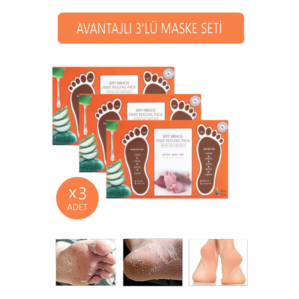 MJKOREAN 3lü Aleovera Ayak Soyucu Çorap Ölü Derileri Soyan Ayak Çorabı Peeling Maskesi - 3 Adet Ayak Bakımı Fiyatı