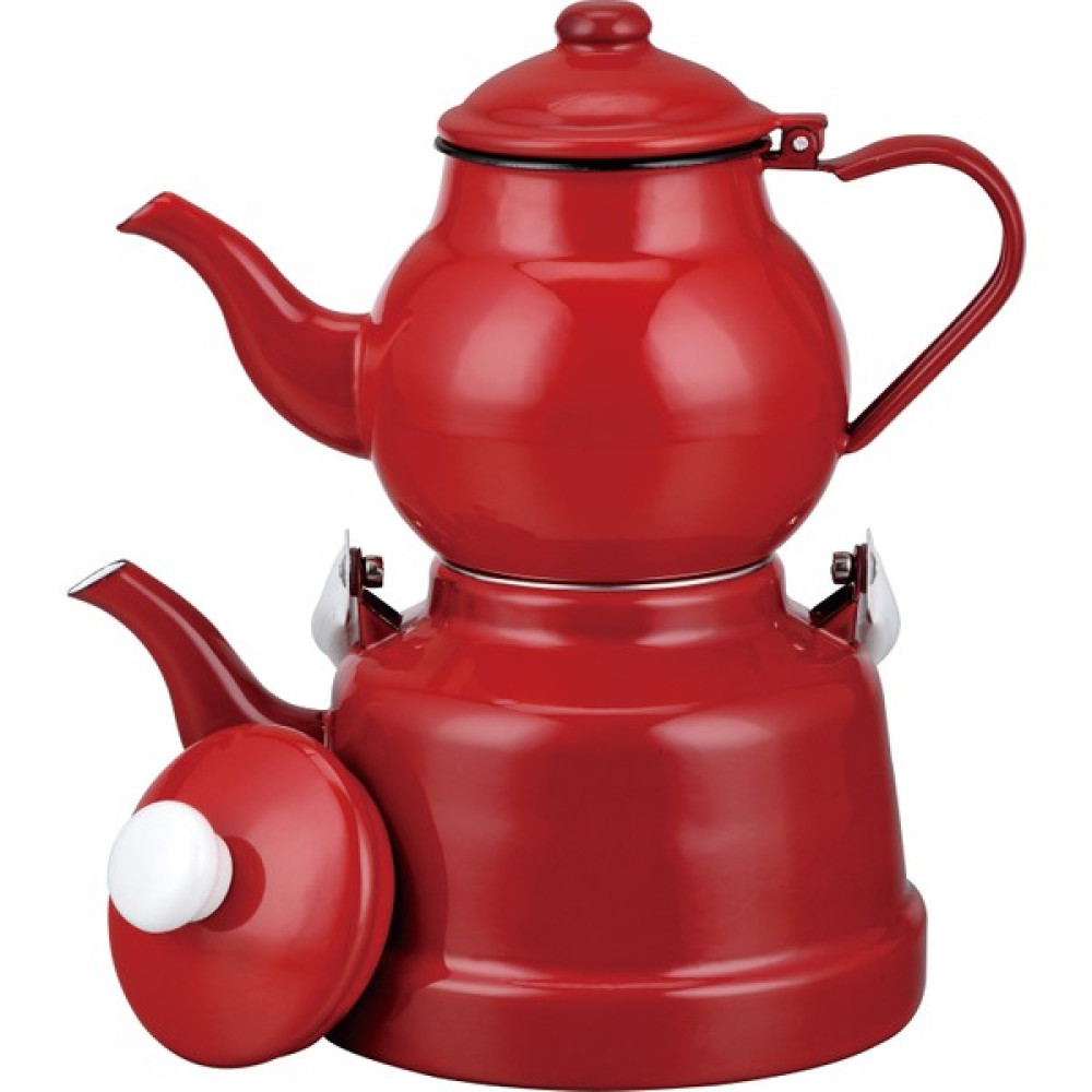 M&K Kitchen Ebru Emaye Kırmızı Çaydanlık Takımı Vintage Nostalji Orta Boy Eçtk-03 Çay / Çaydanlık Setleri Fiyatı