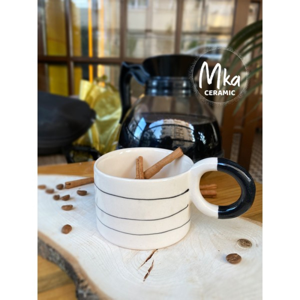 Mka Market Black Ring El Yapımı Seramik Kupa - 1 lt - 1 Adet - Beyaz - Siyah Fincan / Bardak / Kahve Takımı Fiyatı