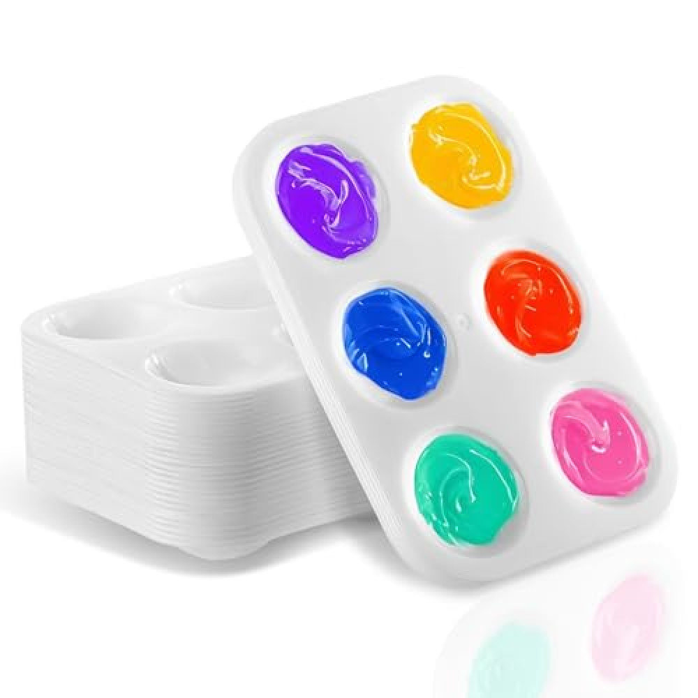 Mltanccy 32 PCS Paint Tray Palette, White Plastic Paint Pallets, 6 Well Rectangular Paint Watercolor Palette for Students, Premium Paint Holder Tray for Painting Party, DIY Craft and Art Class