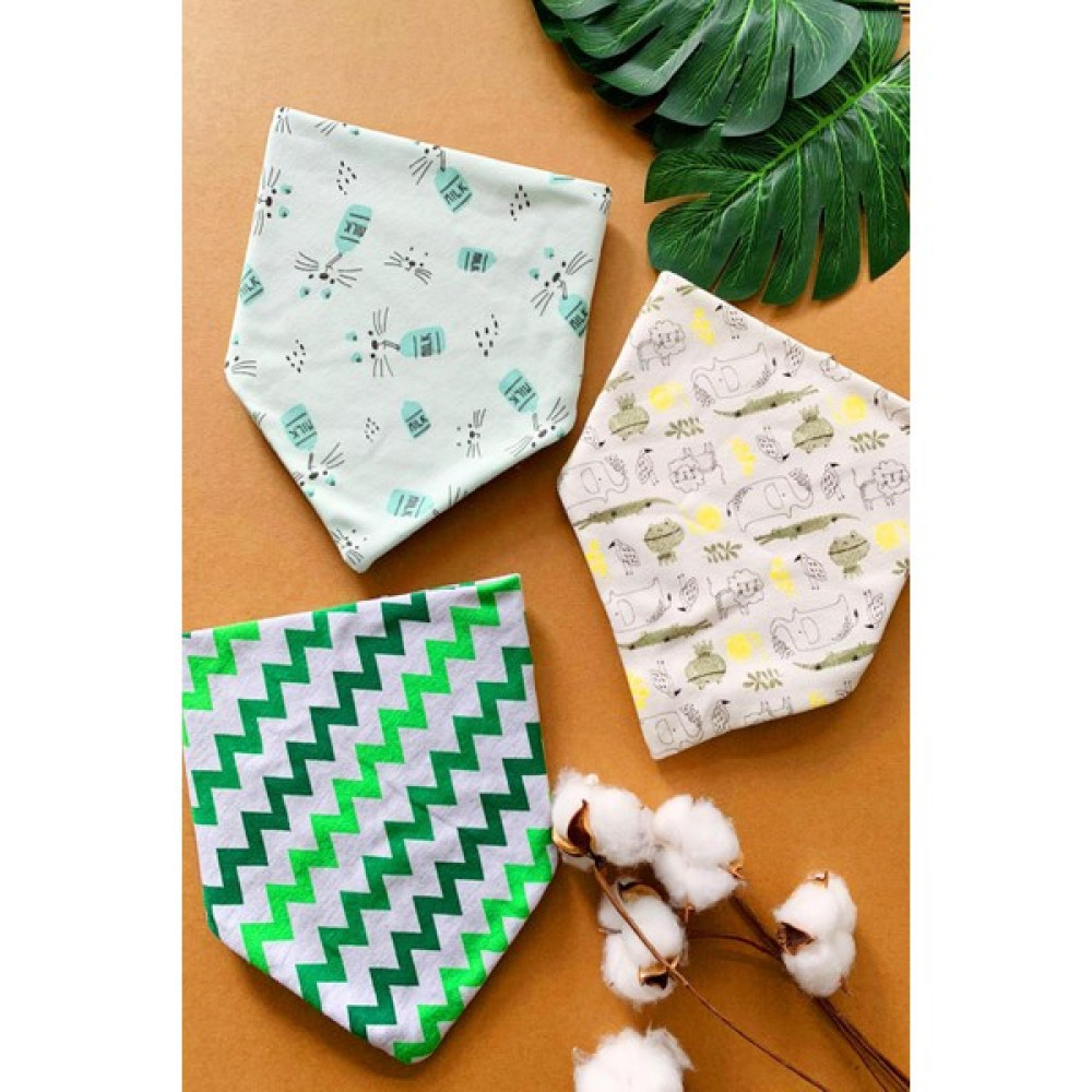 M.M Beba Organik Yeşil Tonları Desenli Çıtçıtlı Yeni Doğan 3'lü Bebek Mama/salya Önlüğü - 0 - 2 Yaş - Renkli Mama Önlüğü Fiyatı