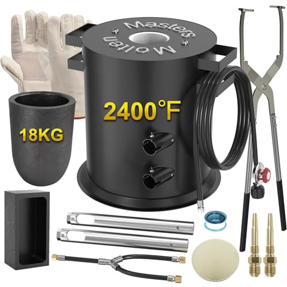 MMasters 18KG Propane Metal Melting Furnace Kit with Gloves, 2400℉ High-Efficiency Metal Foundry for Gold, Silver, Copper, and Aluminum Smelting, Ideal for Jewelry Making and Metal Casting