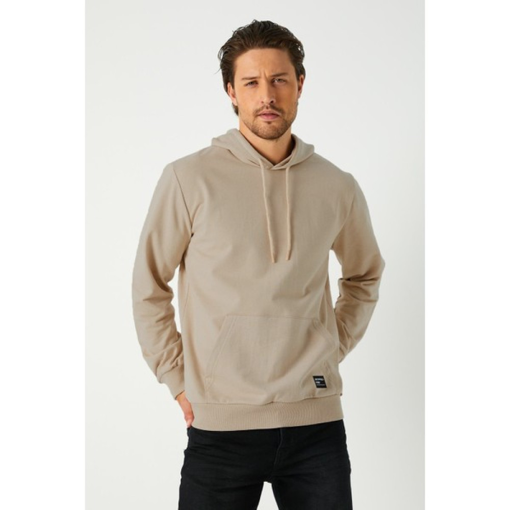 mmetalic Bej Erkek Kapüşonlu Kanguru Cepli Sweatshirt Erkek Sweatshirt Fiyatı
