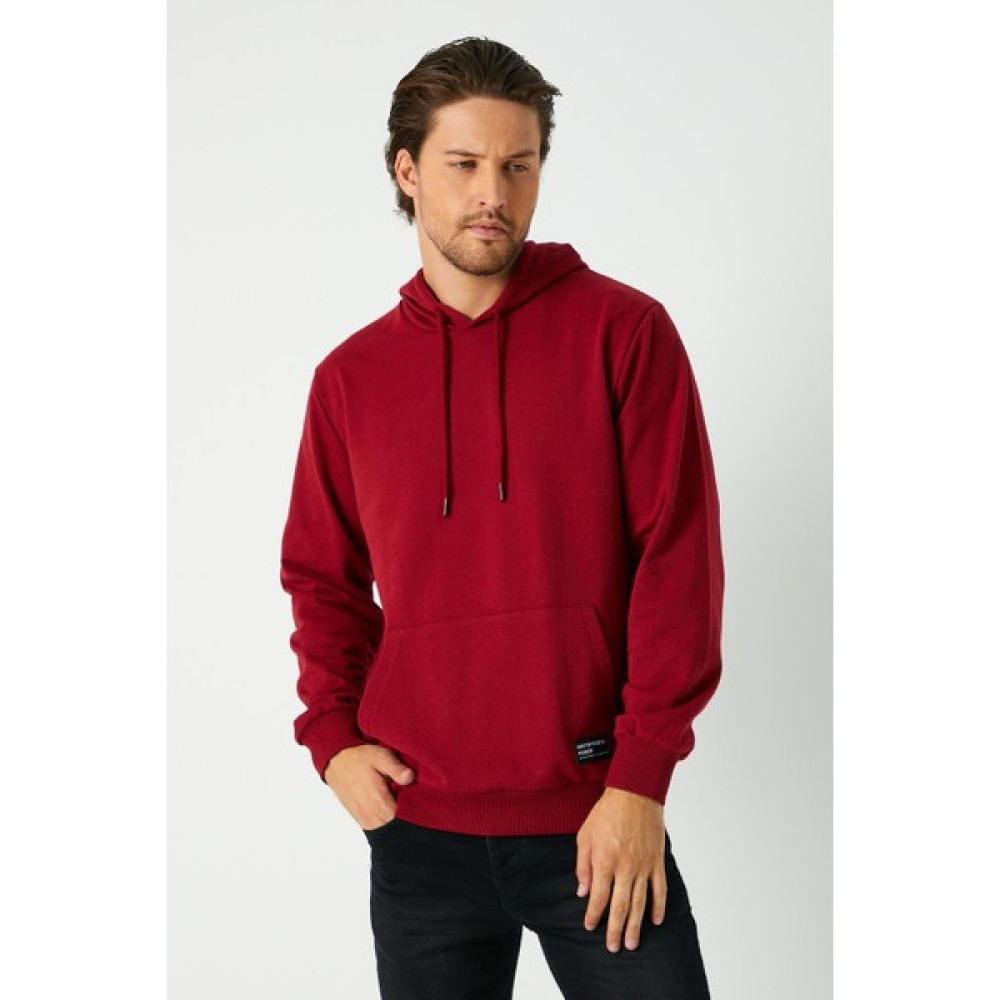 mmetalic Bordo Erkek Kapüşonlu Kanguru Cepli Sweatshirt Erkek Sweatshirt Fiyatı