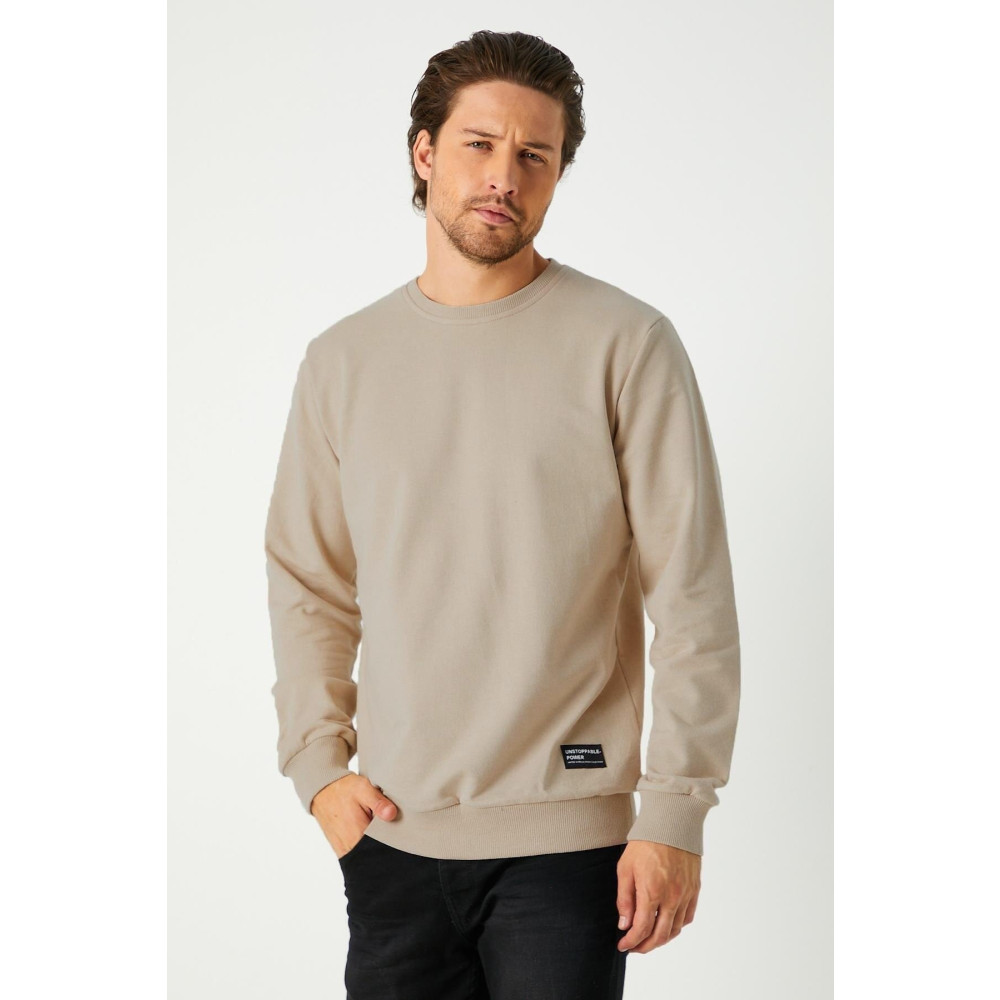 mmetalic Erkek Bej Basic Bisiklet Yaka Sweatshirt 2XL Beden Bayan Sweatshirt Fiyatı