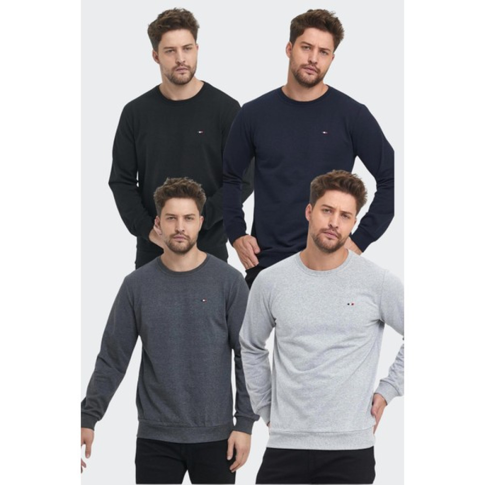 mmetalic Erkek Çok Renkli Bisiklet Yaka Nakış Detaylı Regular Fit 4'lü Sweatshirt MMTLCE70-4 Erkek Sweatshirt Fiyatı