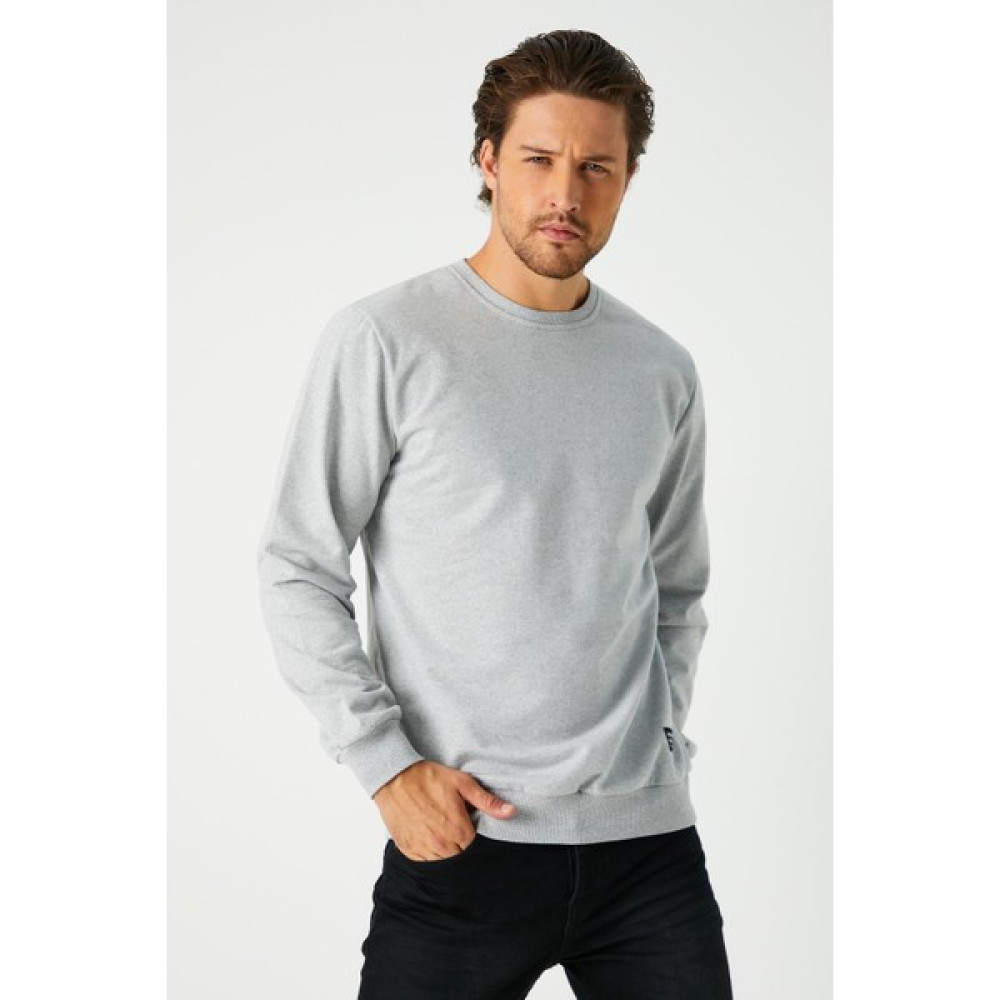 mmetalic Erkek Gri Basic Bisiklet Yaka Sweatshirt Erkek Sweatshirt Fiyatı
