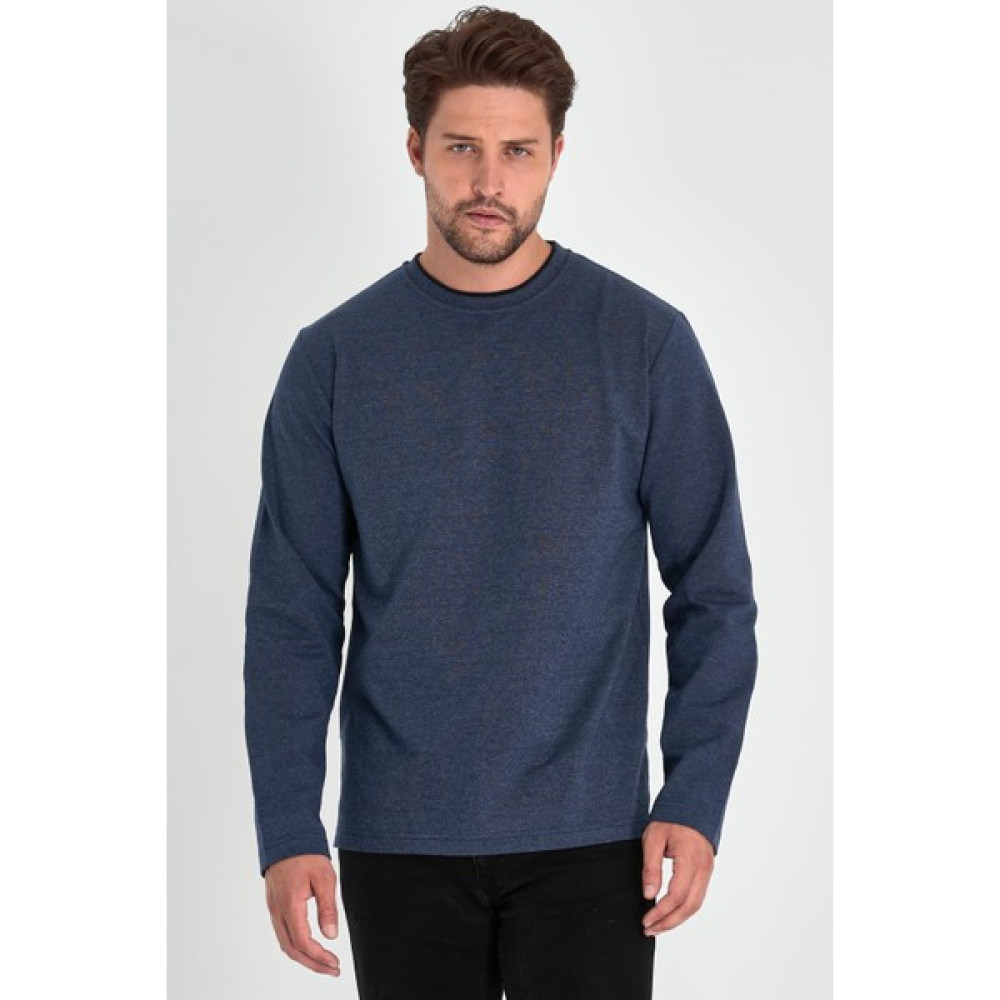 mmetalic Erkek Indigo Çift Bisiklet Yaka Standart Rahat Kesim Sweatshirt Erkek Sweatshirt Fiyatı
