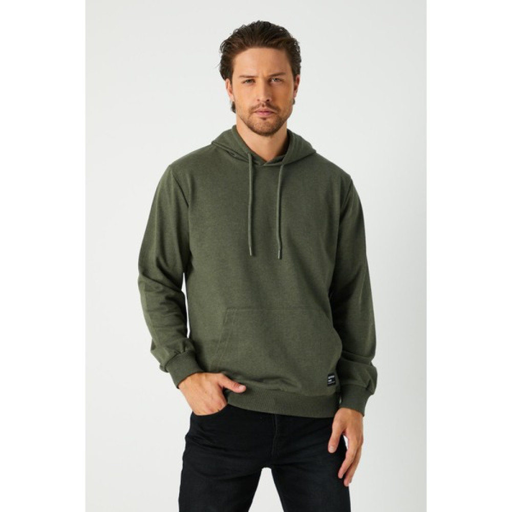 mmetalic Haki Erkek Kapüşonlu Kanguru Cepli Sweatshirt Erkek Sweatshirt Fiyatı