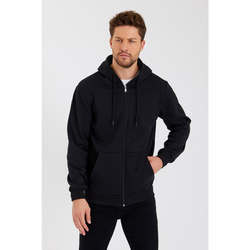 mmetalic Siyah Kanguru Cepli Kapüşonlu Fermuarlı Içi Pamuklu Erkek Sweatshirt S Beden Bayan Sweatshirt Fiyatı