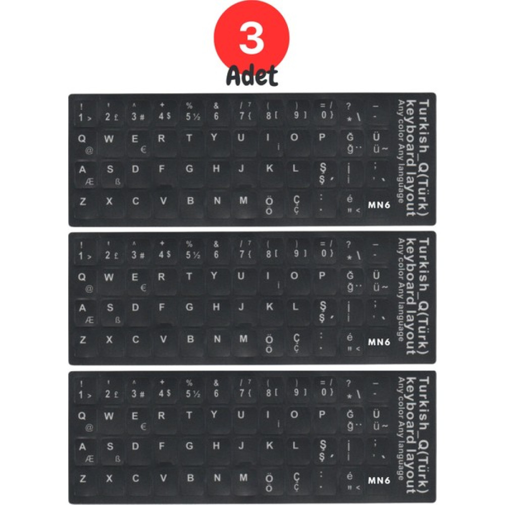 Mn6 Türkçe Q Klavye Sticker/3 Adet/laptop Pc Uymlu Türkçe Q Sticker /türkçe Q Klavye Sticker - 3 ADET Çevre Birimleri Fiyatı