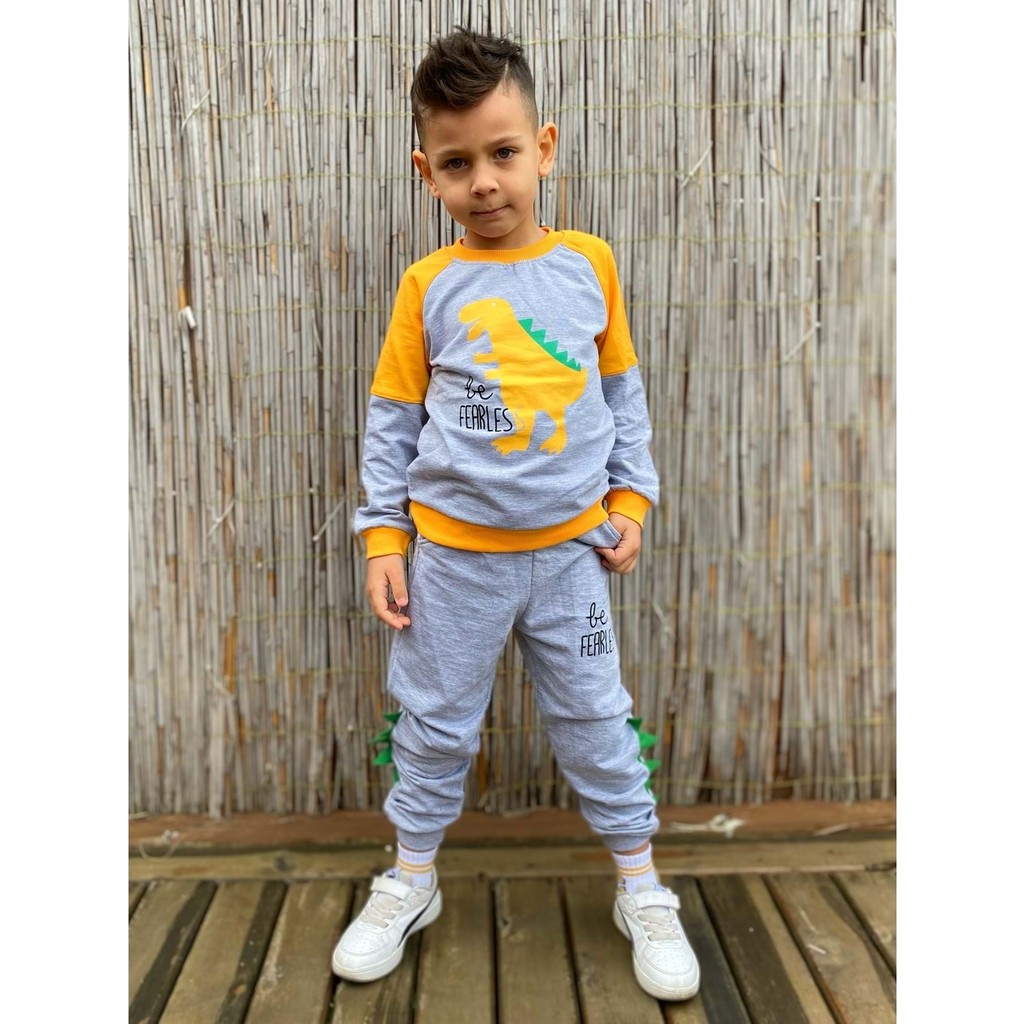 Mnk Baby & Kids Dinozor Motifli Pamuk Kumaş Erkek Çocuk Eşofman 2023 Sonbahar - Kış 9 - 10 Yaş Erkek Çocuk Eşofman Fiyatı