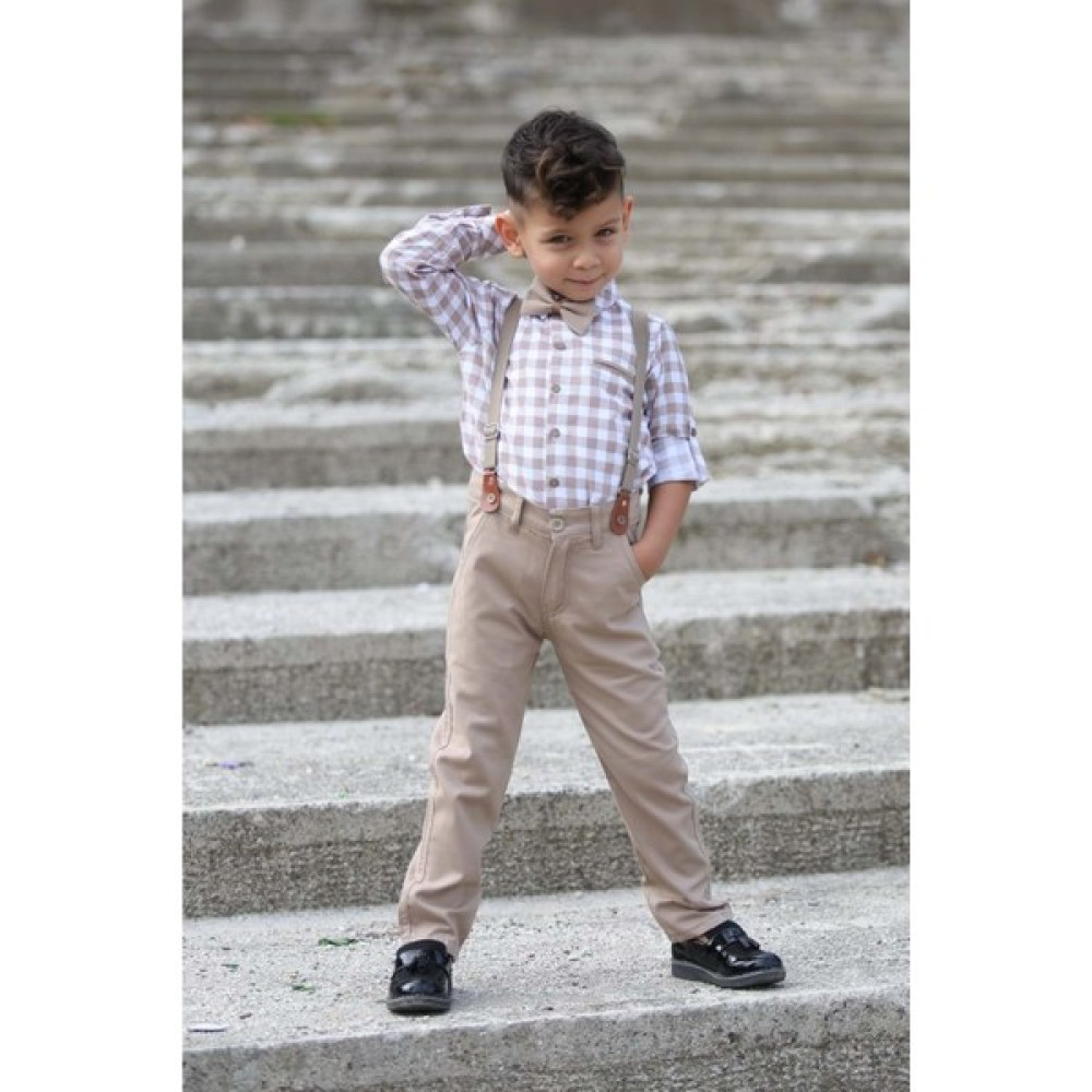 Mnk Baby & Kids Ekose Desen Gabardin Pantolon Askılı Çocuk Takım MNK043610 Erkek Çocuk Giyim Takımı Fiyatı