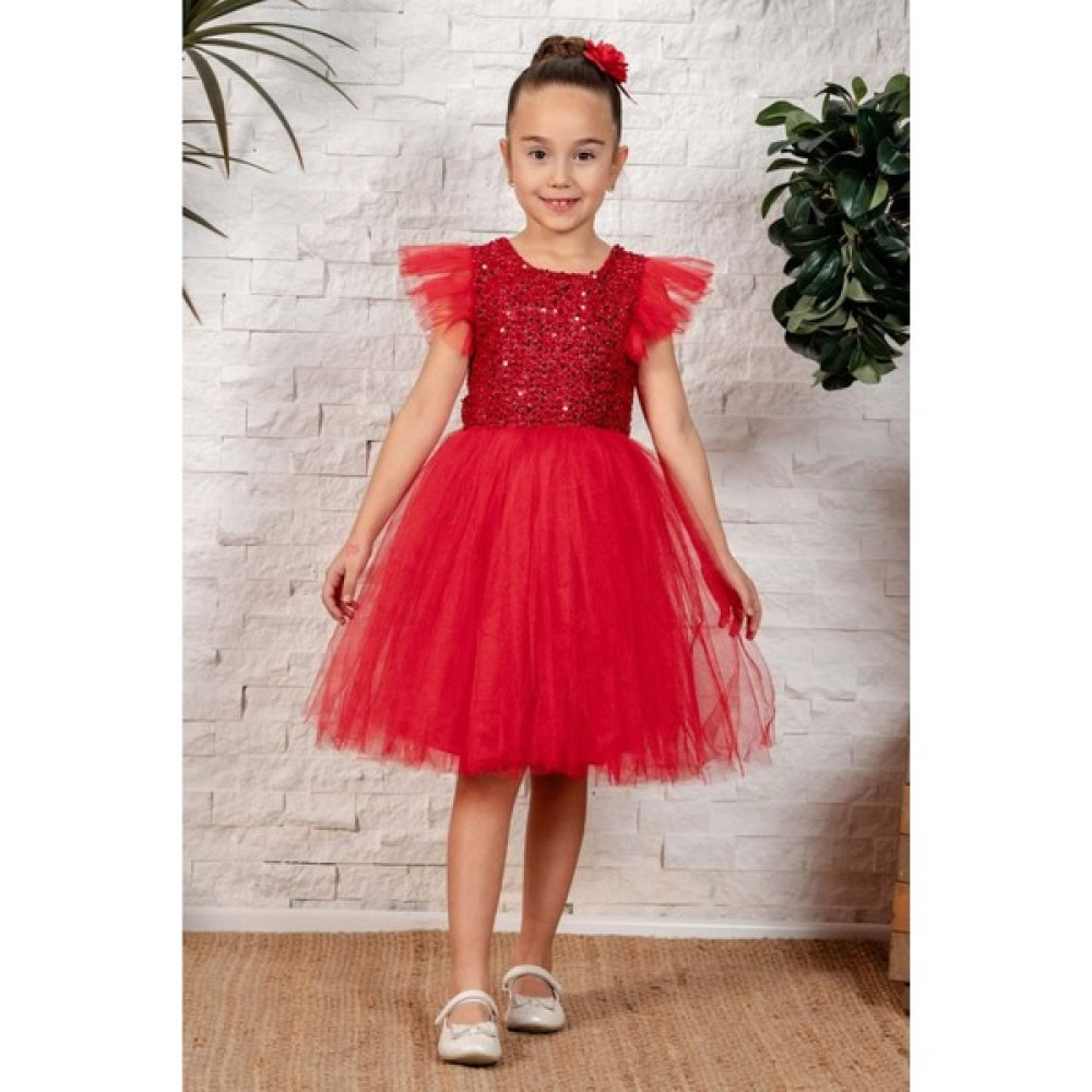 Mnk Baby & Kids Küpeli Pul Payet Tüllü Kız Çocuk Elbise MNK0526 Kız Çocuk Elbise Fiyatı