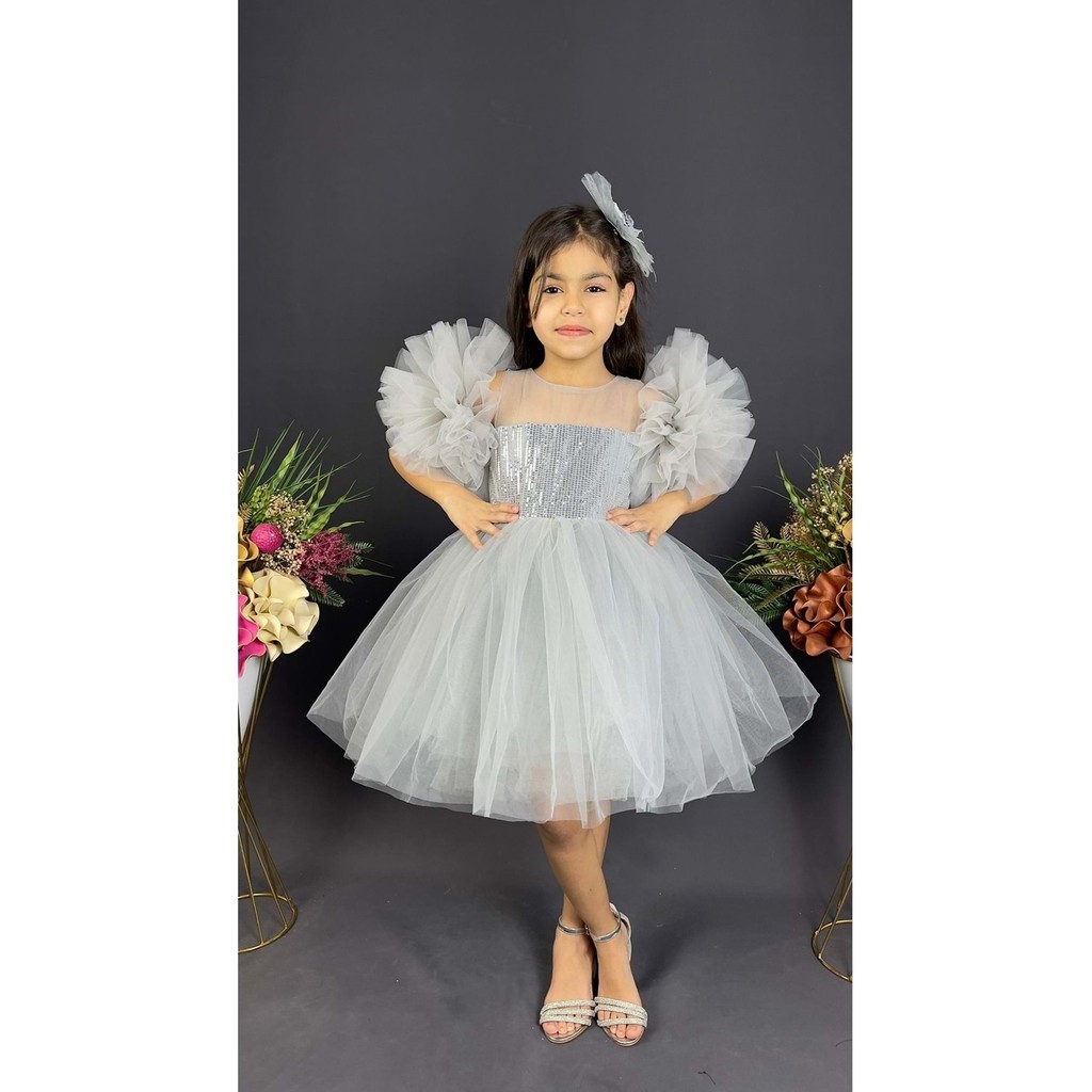 Mnk Baby & Kids Mnk Baby Şifon Robalı Ponpon Kol Pul Payetli Kız Çocuk Kabarık Etek Tütülü Abiye Kız Çocuk Etek Fiyatı