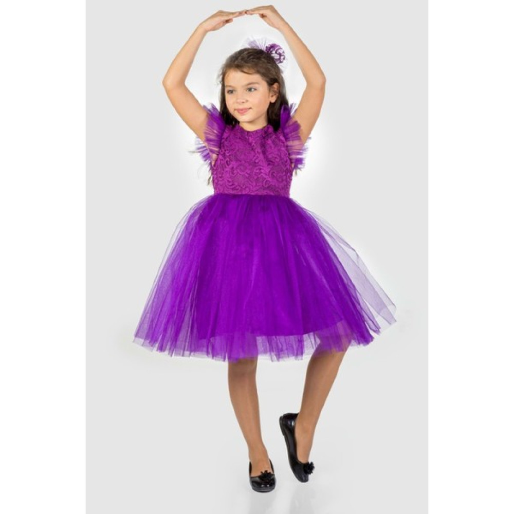Mnk Baby & Kids Roza Dantel Tütü Kız Çocuk Abiye Elbise MNK0546 - Mor - 4 Yaş Kız Çocuk Elbise Fiyatı