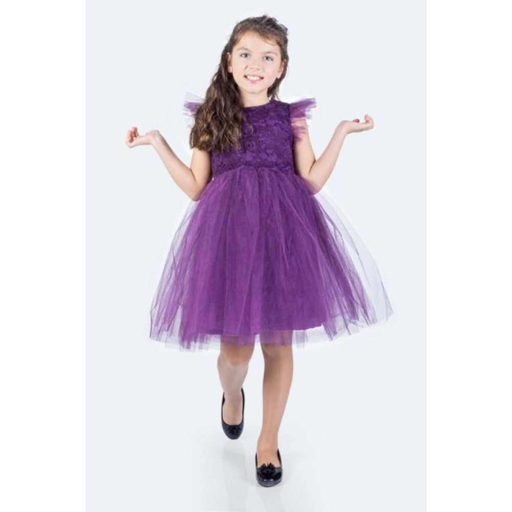 Mnk Baby & Kids Roza Dantel Tütü Kız Çocuk Abiye Elbise MNK0546 - Mürdüm - 5 Yaş Kız Çocuk Elbise Fiyatı