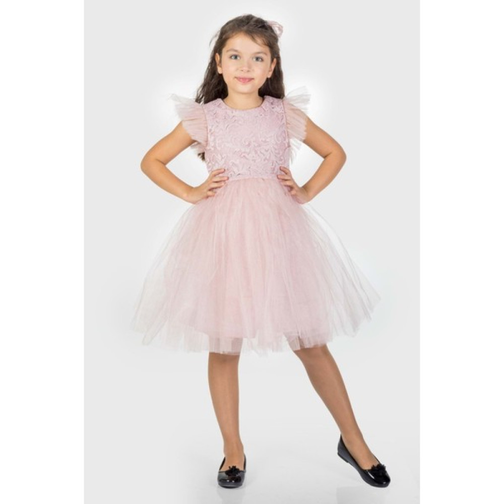 Mnk Baby & Kids Roza Dantel Tütü Kız Çocuk Abiye Elbise MNK0546 - Pudra - 4 Yaş Kız Çocuk Elbise Fiyatı