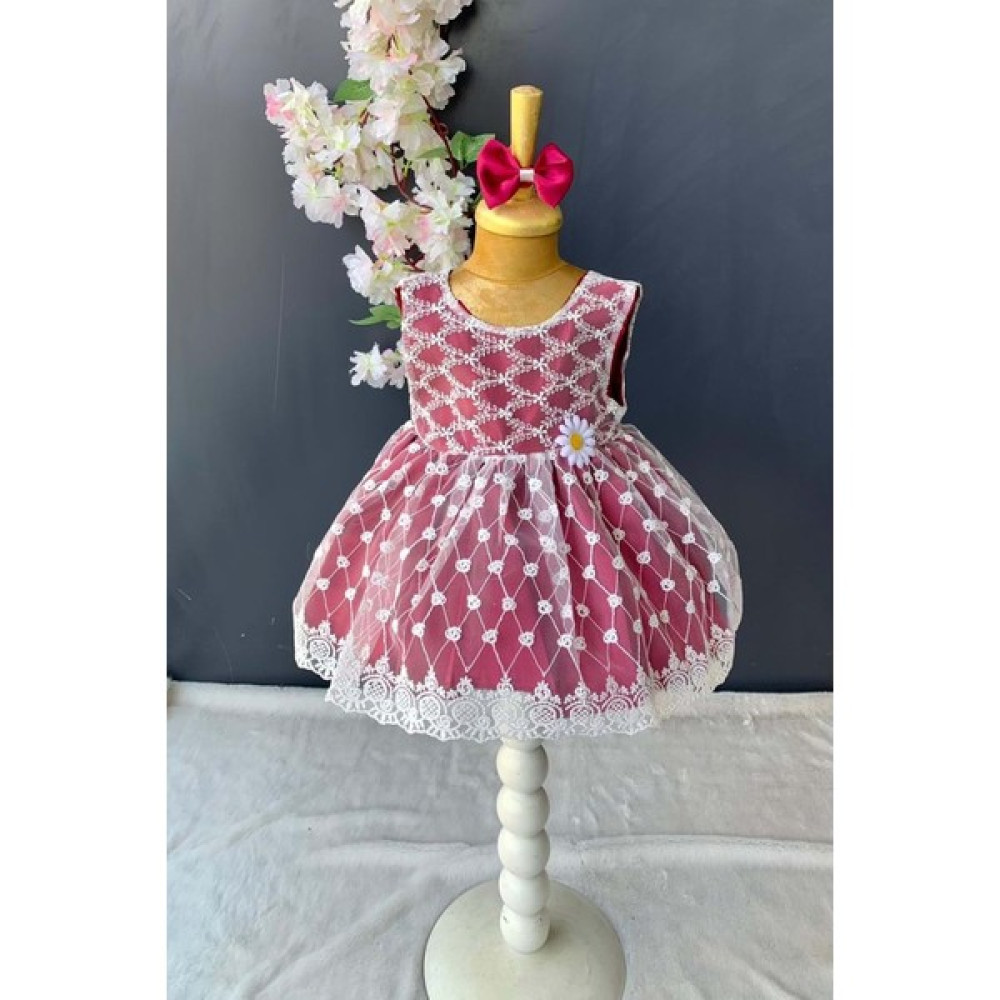Mnk Baby Saç Bantlı Papatyalı Dantelli Bebek Elbise PNPN146 Bebek Elbisesi Fiyatı